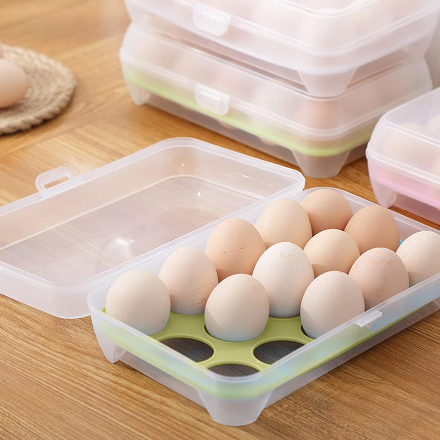 15-Grid Egg Storage Container – BPA-Free Plastic Refrigerator Organizer with Lockable Lid - Image 3