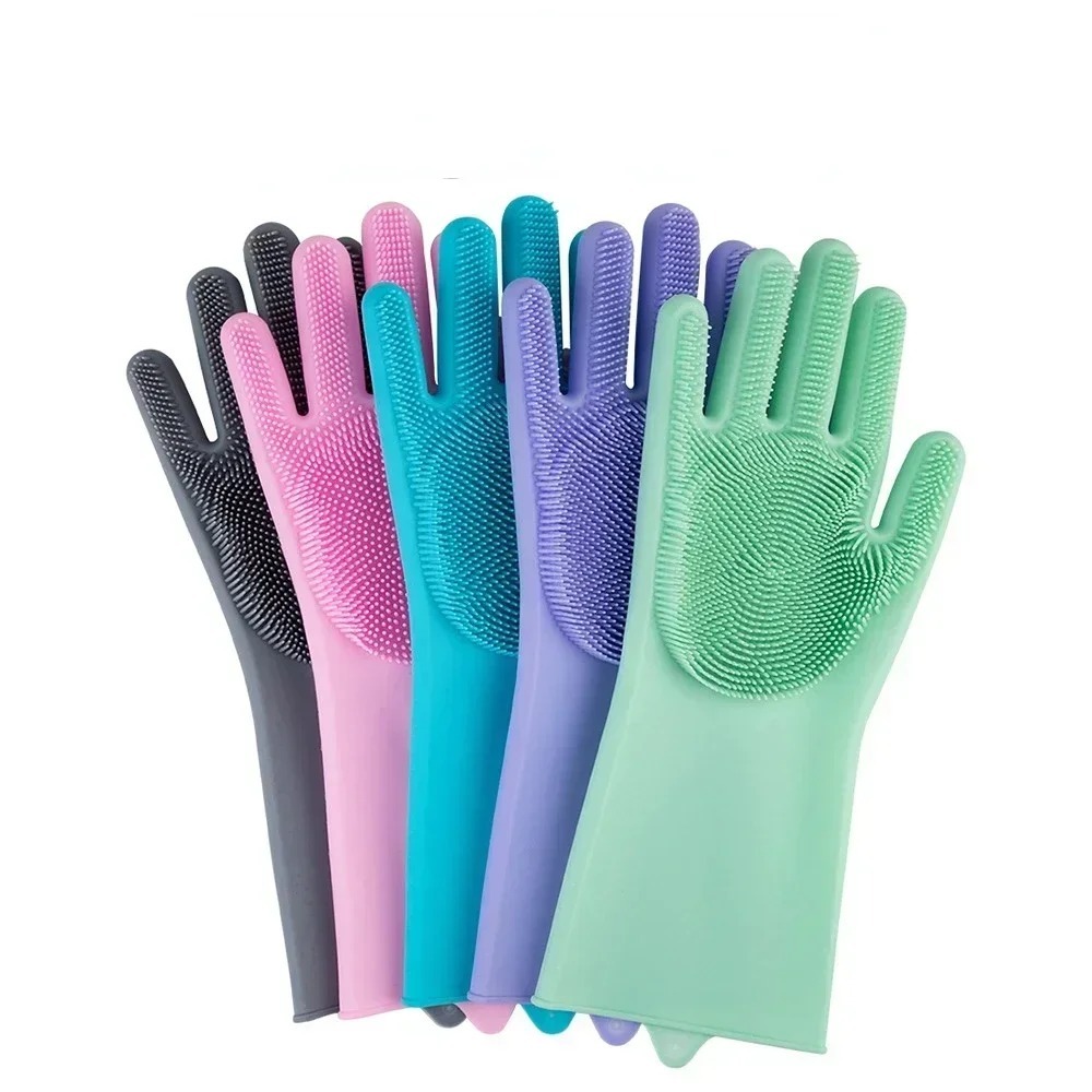 Magic Silicone Dish washing Gloves – Reusable Rubber Cleaning Gloves with Built-In Scrubber for Kitchen & Household Use (Random color) - Image 4