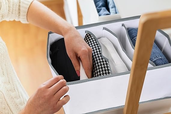 7 Grid Non-Woven Clothes Organizer for Wardrobe – Foldable Storage Box, Milky White, 75 GSM (18x9x9 in) - Image 3