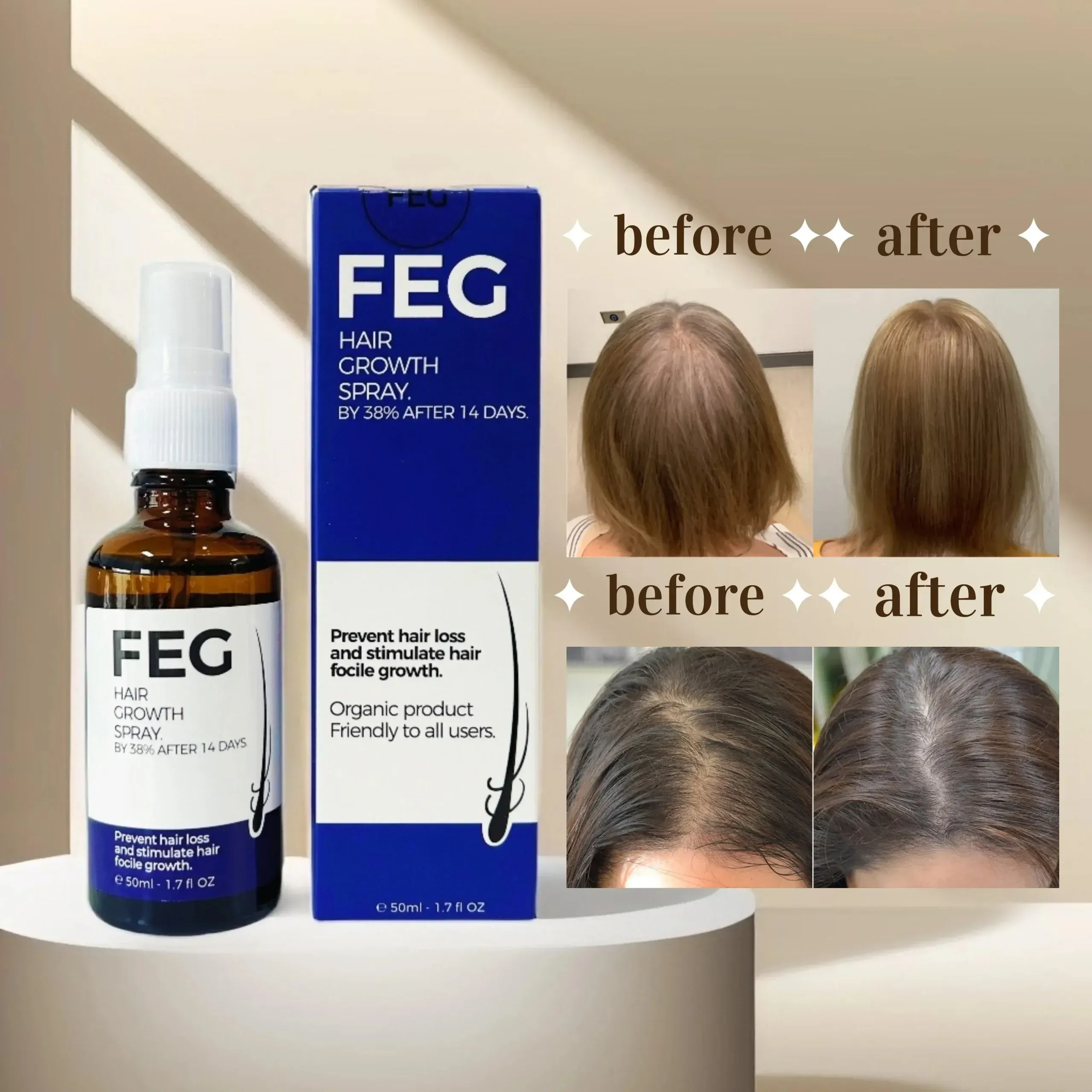 FEG PLUS Hair & Beard Regrowth Spray 50ml – Anti Hair Loss Formula With Minoxidil, Redensyl & Natural Extracts - Image 3