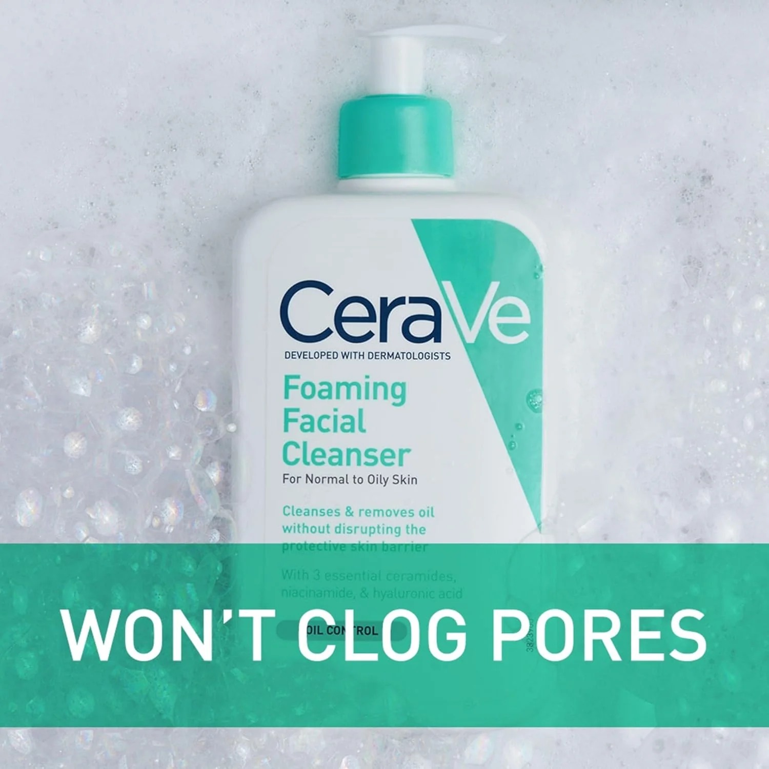 CeraVe Foaming Facial Cleanser for Normal to Oily Skin – Oil Control with Ceramides, Niacinamide & Hyaluronic Acid, 237ml - Image 2