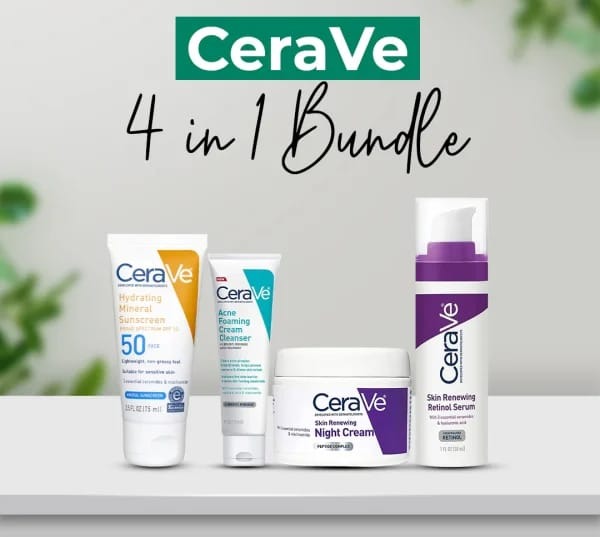 CeraVe 4 in 1 Skincare Kit – Night Cream, Sunblock, Cleanser & Serum | Hydrating, Brightening & Protective Daily Skin Care Set for Radiant Healthy Skin