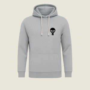 Printed Grey Hoodie for Teens & Adults – Black Skull Graphic, Premium Fabric