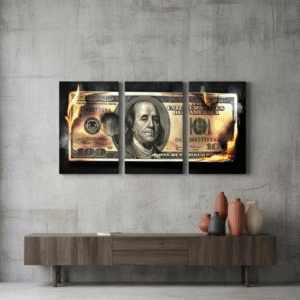 Dollar Wooden Sticky Wall Art – 3 Piece Modern Decorative Frame Set, 8x11 inch Each, Wooden Sticky Frame with Easy Wall Mount Sticky Tape