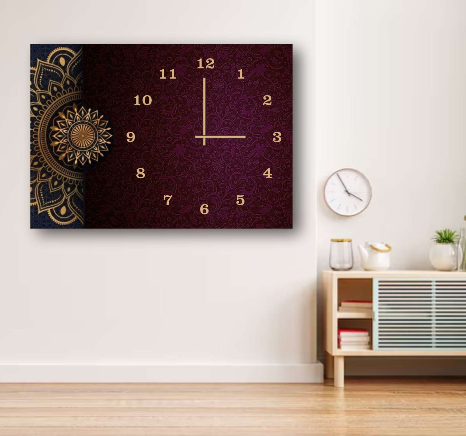 Elegant Digital Printed Wooden Wall Clock – 12x16 Inch Decorative Hanging Clock with Mandala Design | Premium Quality Wall Décor (Without Battery)