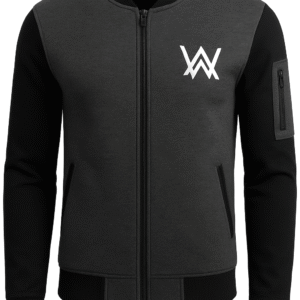 NEW Winter Collection Charcoal Grey WA Printed Zipper Jacket for Men & Boys – Premium Fleece Material, Stylish Bomber Design, Full Front Zipper Closure