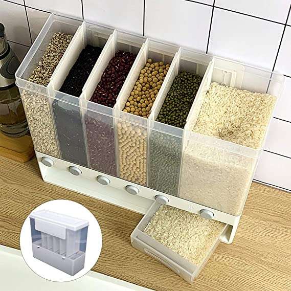 6-in-1 Wall Mounted Food Dispenser – Airtight Dry Food Storage Container for Kitchen | Multi-Section Cereal, Rice & Grain Organizer - Image 4