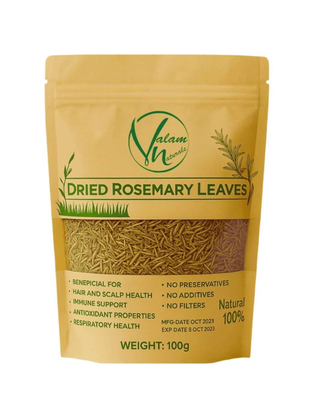 Valam Naturals Dried Rosemary Leaves 100g – 100% Natural, Preservative-Free Herb for Cooking, Hair & Scalp Care, and Immune Support
