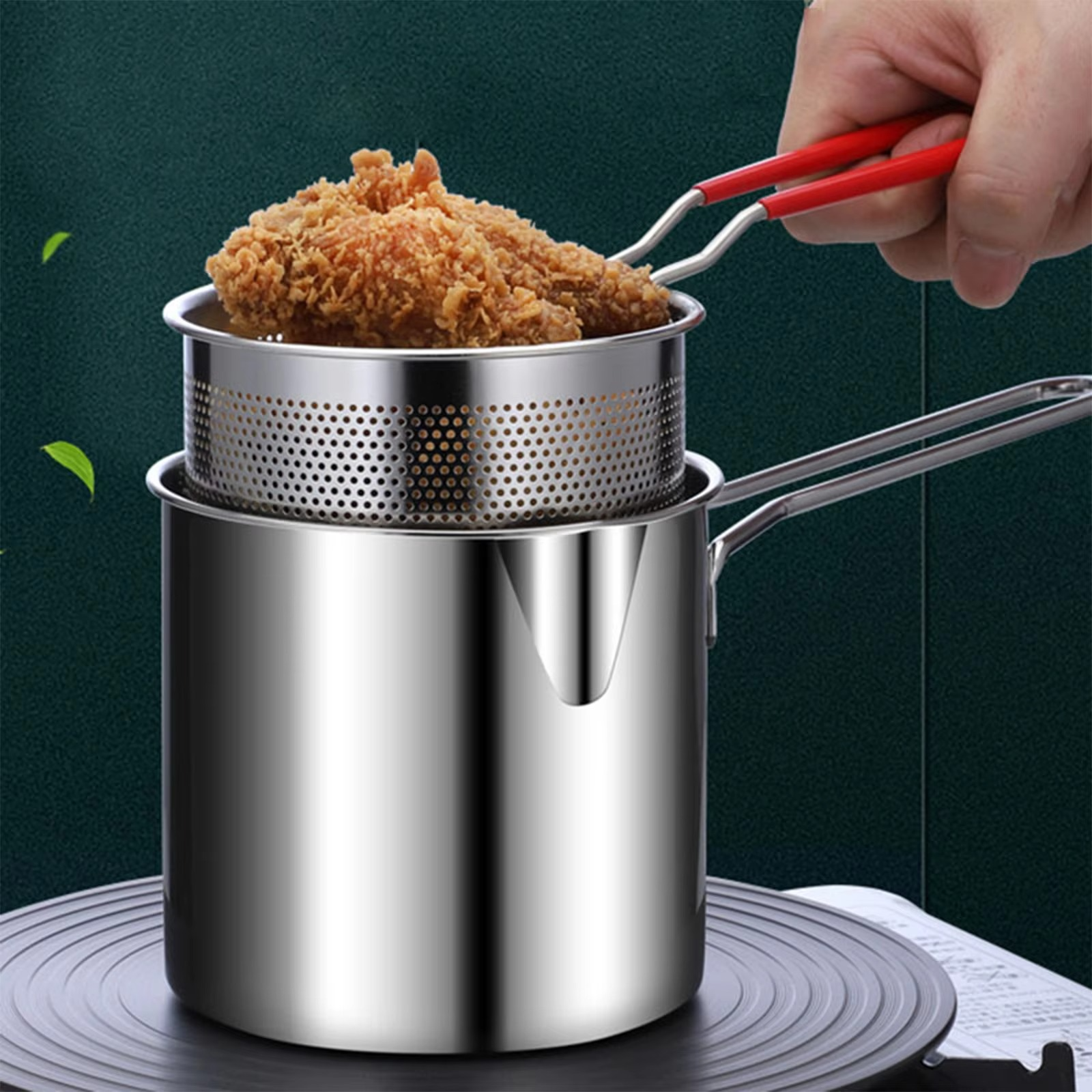 Stainless Steel Deep Fryer Pot with Strainer – Heavy-Duty Frying Pan for Home Kitchen Use – 1200ML Oil Capacity - Image 4