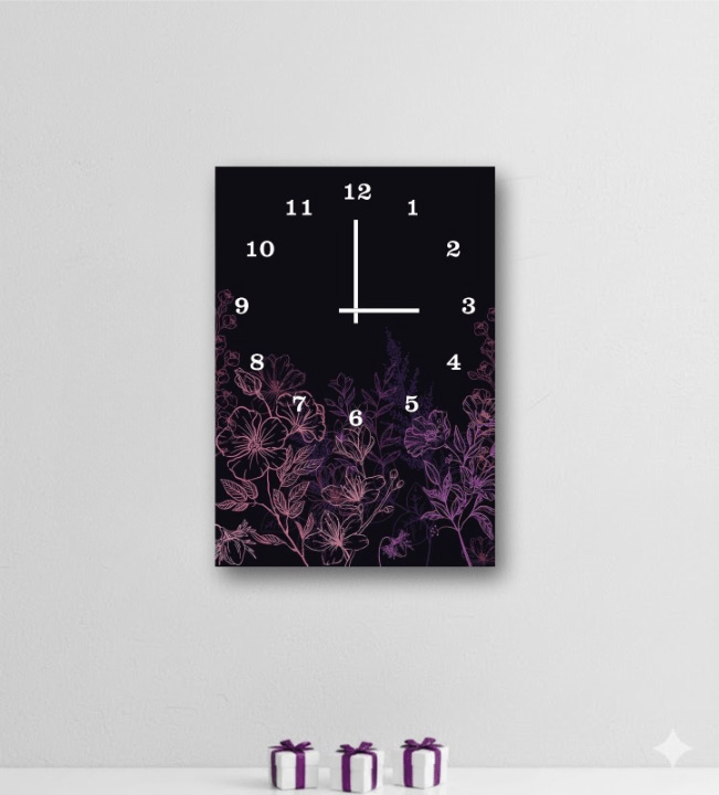 Elegant Floral Digital Printed Wooden Wall Clock – 12x16 Inches Decorative Hanging Clock (Battery Not Included) - Image 2