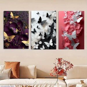 Set of 3 Butterfly Wall Frames – Wooden Decorative Art in 8x11 & 12x16 Inches with Double Tape for Easy Mounting