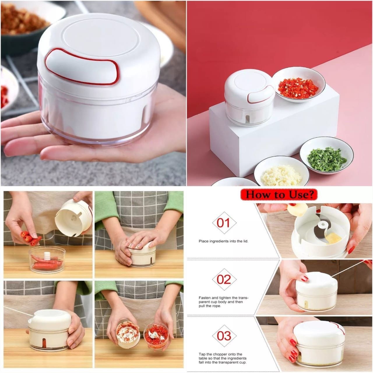 Mini Food Chopper – Hand-Powered Meat Grinder, Mincer, Mixer & Blender for Fruits, Vegetables, Nuts, and Meat | Powerful & Portable Kitchen Tool - Image 3