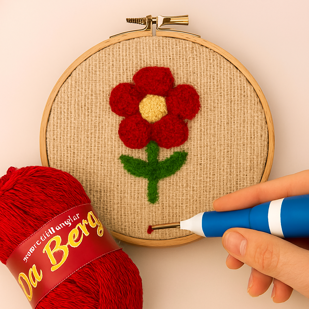 3D Embroidery Punch Needle Kit with 10 Inch Wooden Hoop, Jute Cloth (20x36 inch), Thread, Scissors & Tools – Complete Handcraft Embroidery Set (Maroon Yarn) - Image 2