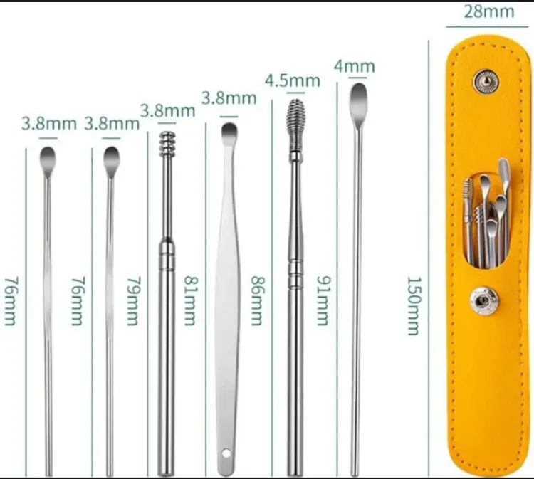 6Pcs Stainless Steel Ear Cleaner Set – Ear Wax Removal Curette Kit with Pickers & Spoon Tools - Image 3