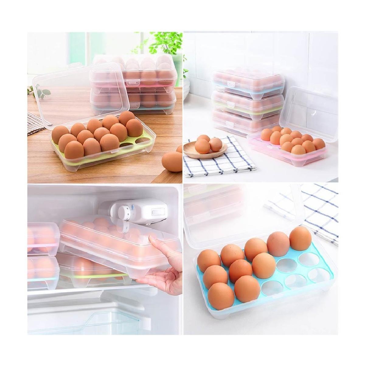 15-Grid Egg Storage Container – BPA-Free Plastic Refrigerator Organizer with Lockable Lid - Image 2