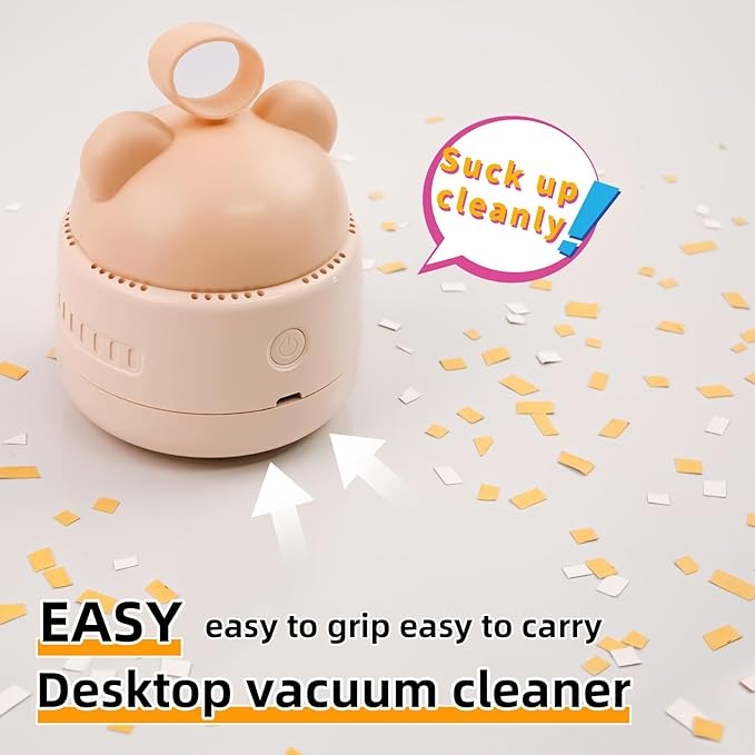 Mini Desktop Vacuum Cleaner with USB Charging – Portable 360° Swivel Dust Cleaner for Keyboards, Office Desks & Small Debris with Bear Head Grip and Cleaning Brush (Random Color) - Image 5