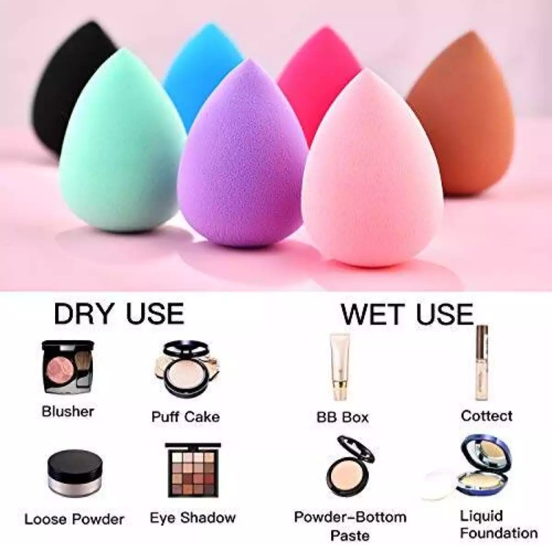 Beauty Blender Sponge & Powder Puff Set – Multicolor Makeup Applicators for Face Powder, Cream Blush & Concealer (Pack of 6) (Random Colors) - Image 3