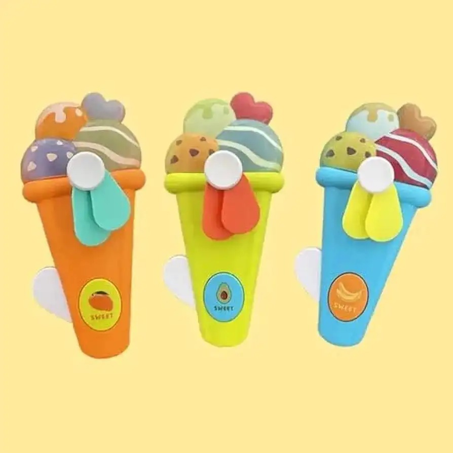 Handheld Ice Cream Cone Toy Fan for Kids – Cute Cartoon Design, Safe Soft Blades, Portable Mini Fan for Summer Play & Cooling (Random Color) - Image 2