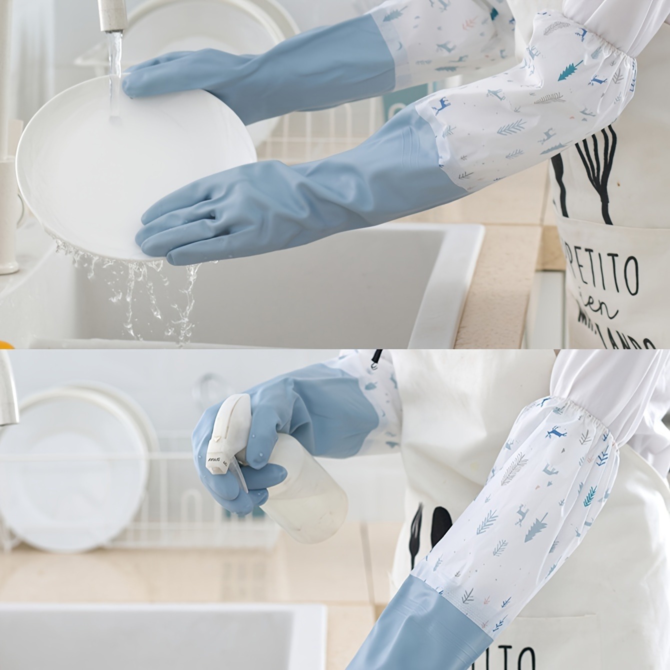 Long Reusable Dishwashing Gloves with Warm Fleece Lining – Extra Long Waterproof Rubber Cleaning Gloves, Anti-Slip, Heat Resistant for Kitchen, Laundry, and Household Use (Random Color) - Image 4