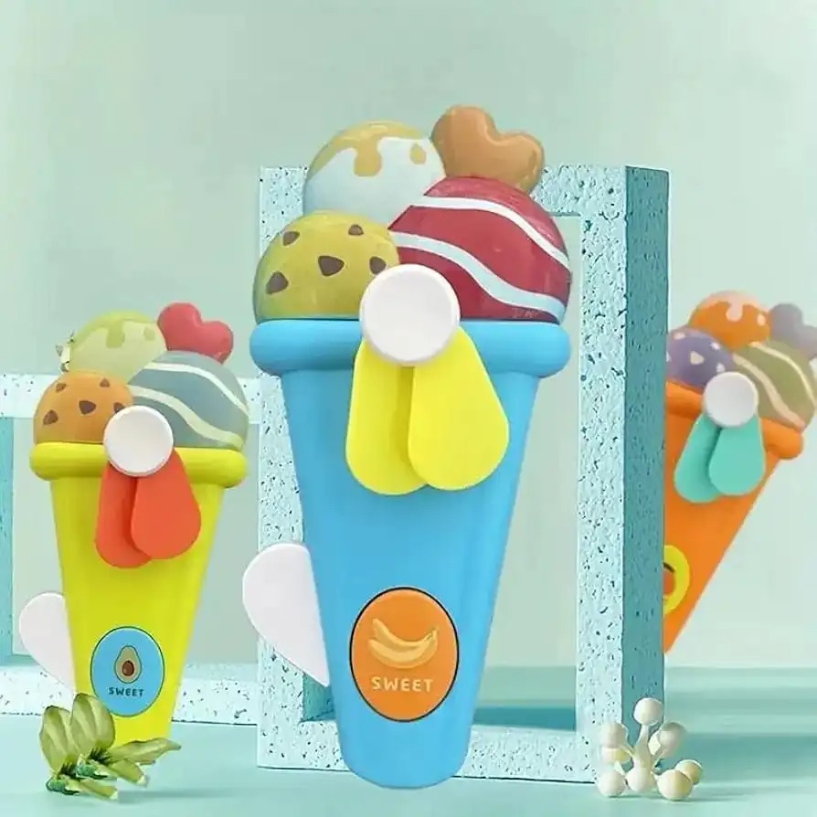 Handheld Ice Cream Cone Toy Fan for Kids – Cute Cartoon Design, Safe Soft Blades, Portable Mini Fan for Summer Play & Cooling (Random Color) - Image 3