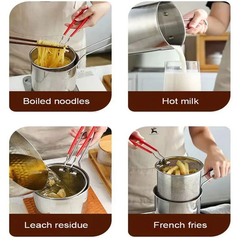 Stainless Steel Deep Fryer Pot with Strainer – Heavy-Duty Frying Pan for Home Kitchen Use – 1200ML Oil Capacity - Image 2